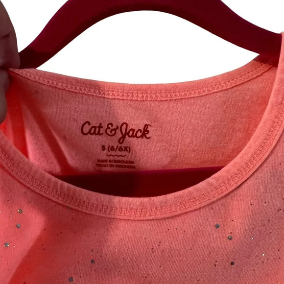 Cat & Jack Girls Orange Sparkle Glitter Peplum Tank Top Size Small 6 Sleeveless - Picture 4 of 4